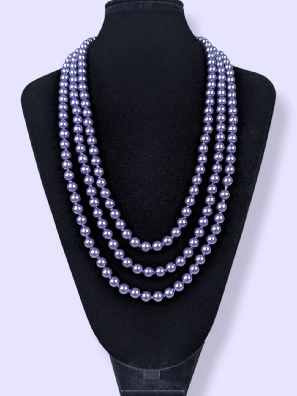 Vintage Extra Long Knotted Purple Faux Pearl Necklace